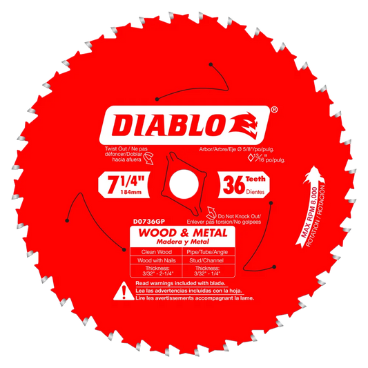 Diablo 7-1/4 in. x 36 Tooth Wood & Metal Carbide Saw Blade
