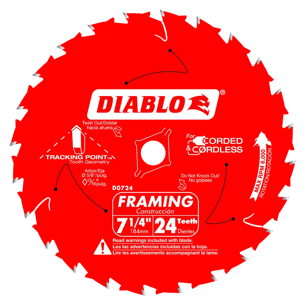 DIABLO 7-1/4"X 24" Tooth Framing Saw Blade
