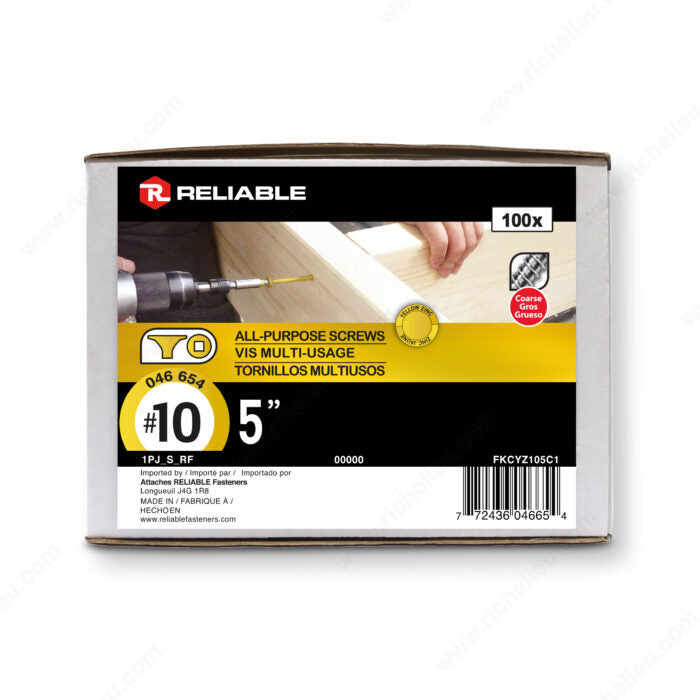 Multi Purpose Screws 10 X 5" (100 In Box) Golden Screw