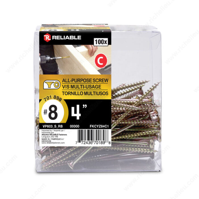8"x 4" Multi Purpose Screw 100pc Golden Screw