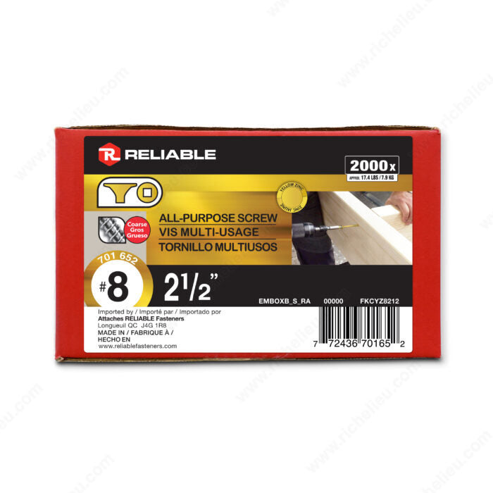 Multi Purpose Golden Screws 8 X  2-1 / 2"  (2000 In Box)