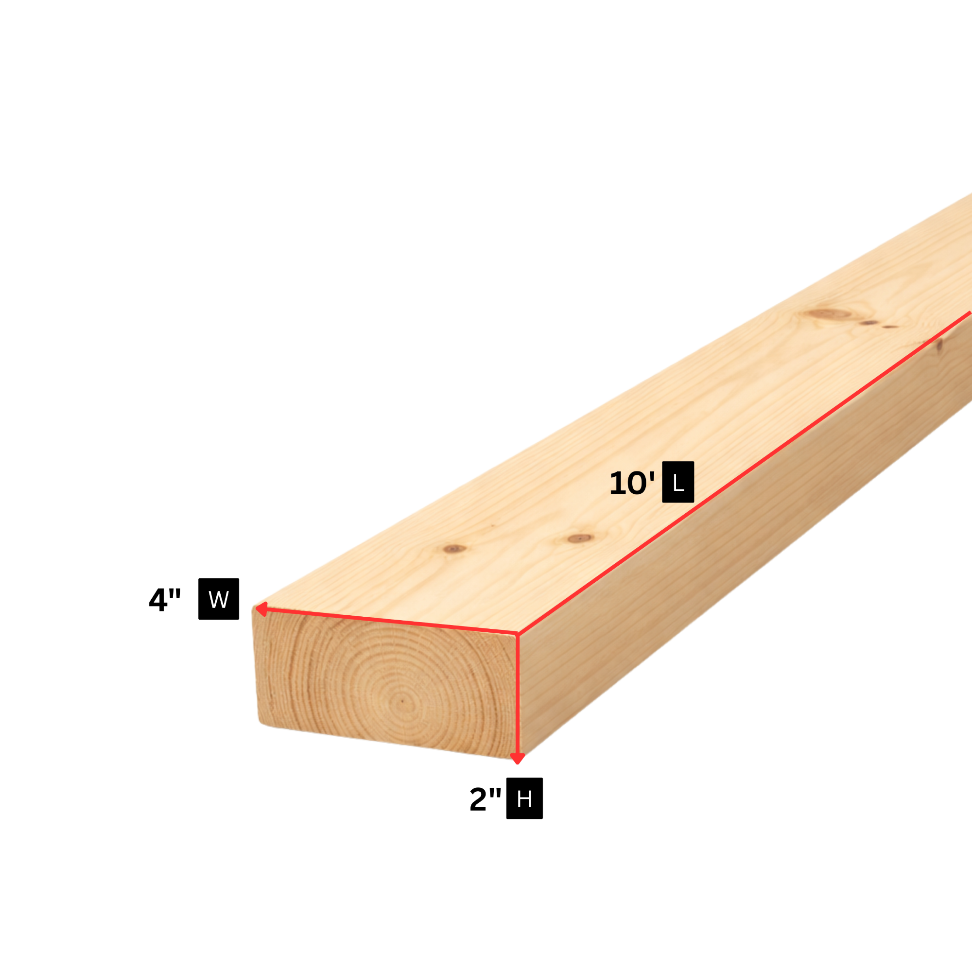 LUMBER 2" H x 4" W x 10" L