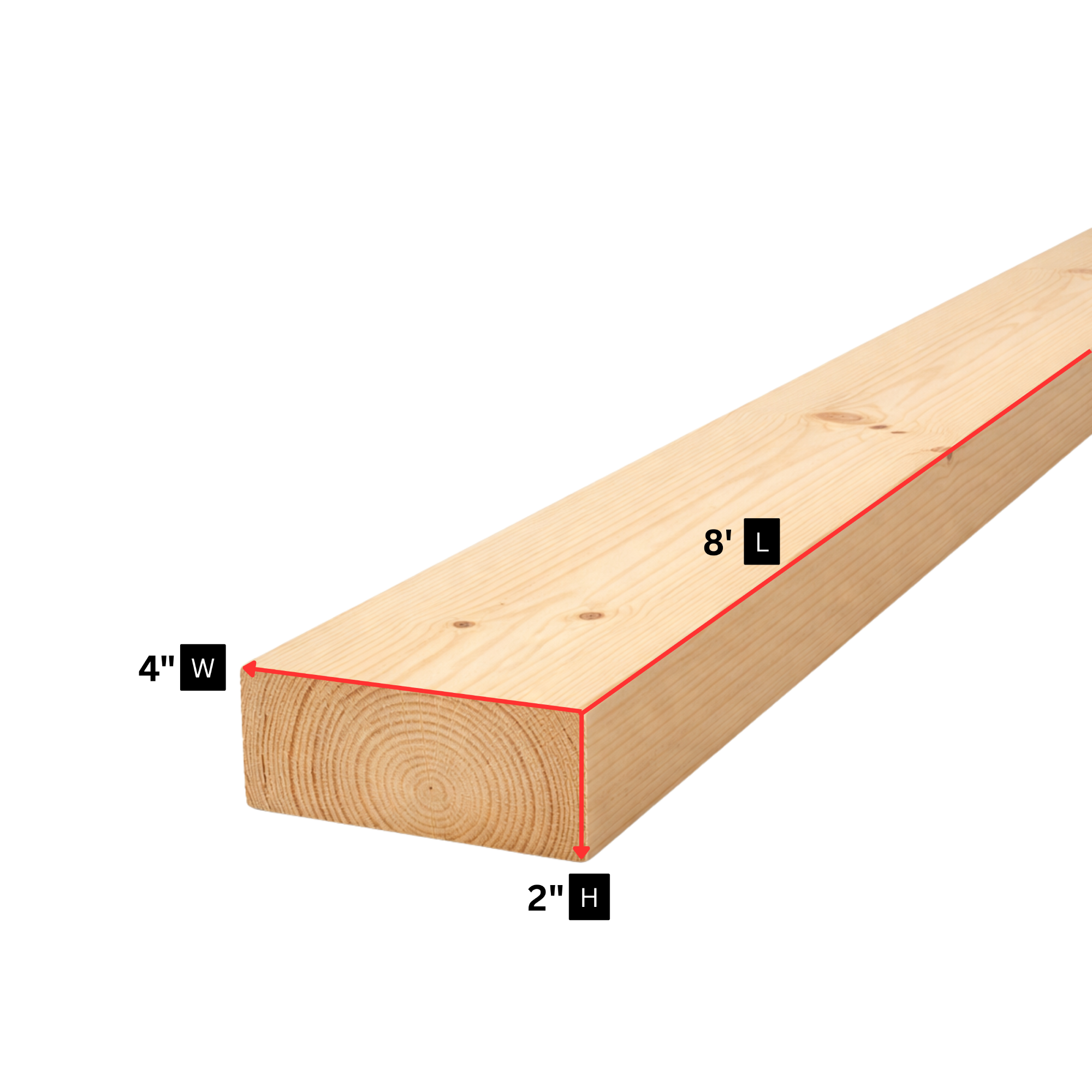 LUMBER 2" H x 4" W x 8" L