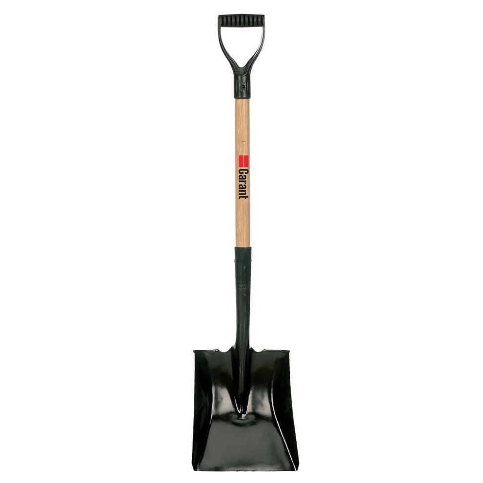 Square point shovel, wood handle, D-grip