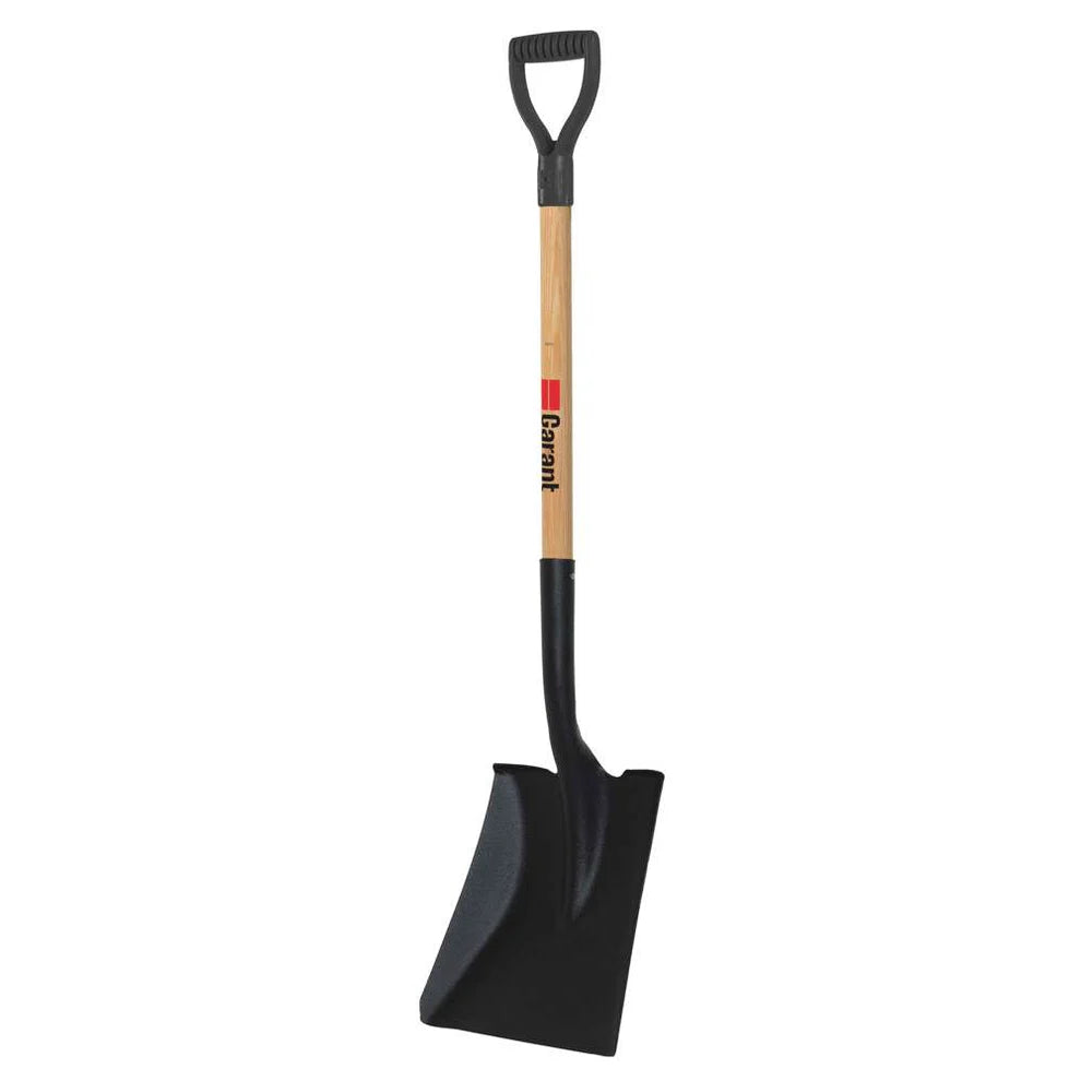 Square point shovel, wood handle, D-grip