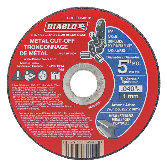 Diablo 5-inch x 0.040-inch x 7/8-inch Type 1 Cut Off Grinder Wheel/Disc for Metal Cutting