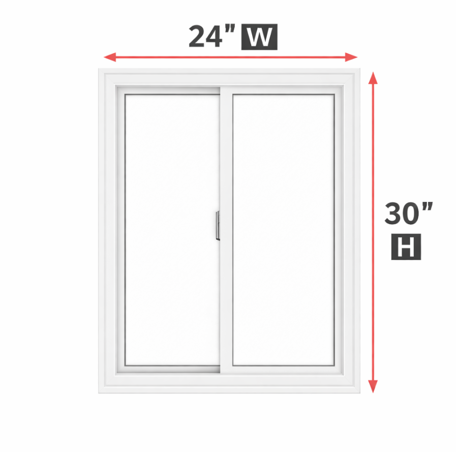 White window with dimensions labeled on a white background