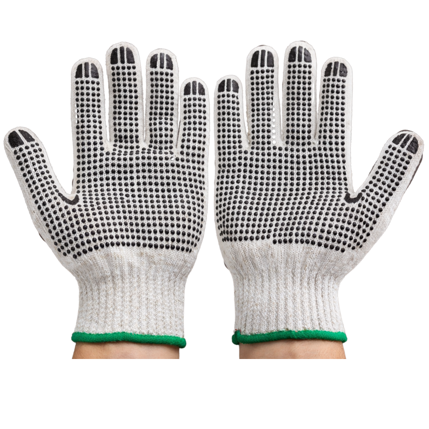 Knitted Poly/Cotton Gloves with Black PVC Dots(L) (1 Dozen)