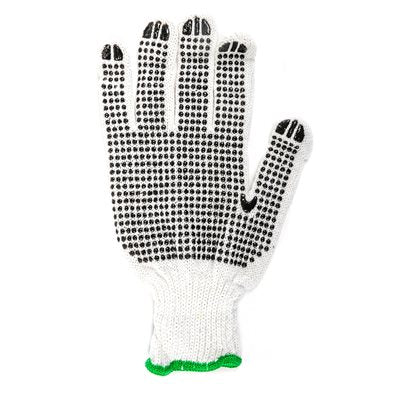 1dz. Knitted Poly/Cotton Gloves White  With Black  PVC Dots (L)