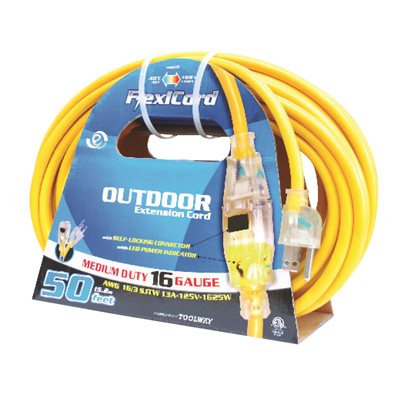 EXTENSION CORD OUTDOOR SJTW 16 / 3 LIGHTED SINGLE TAP YELLOW 10M / 32.8FT